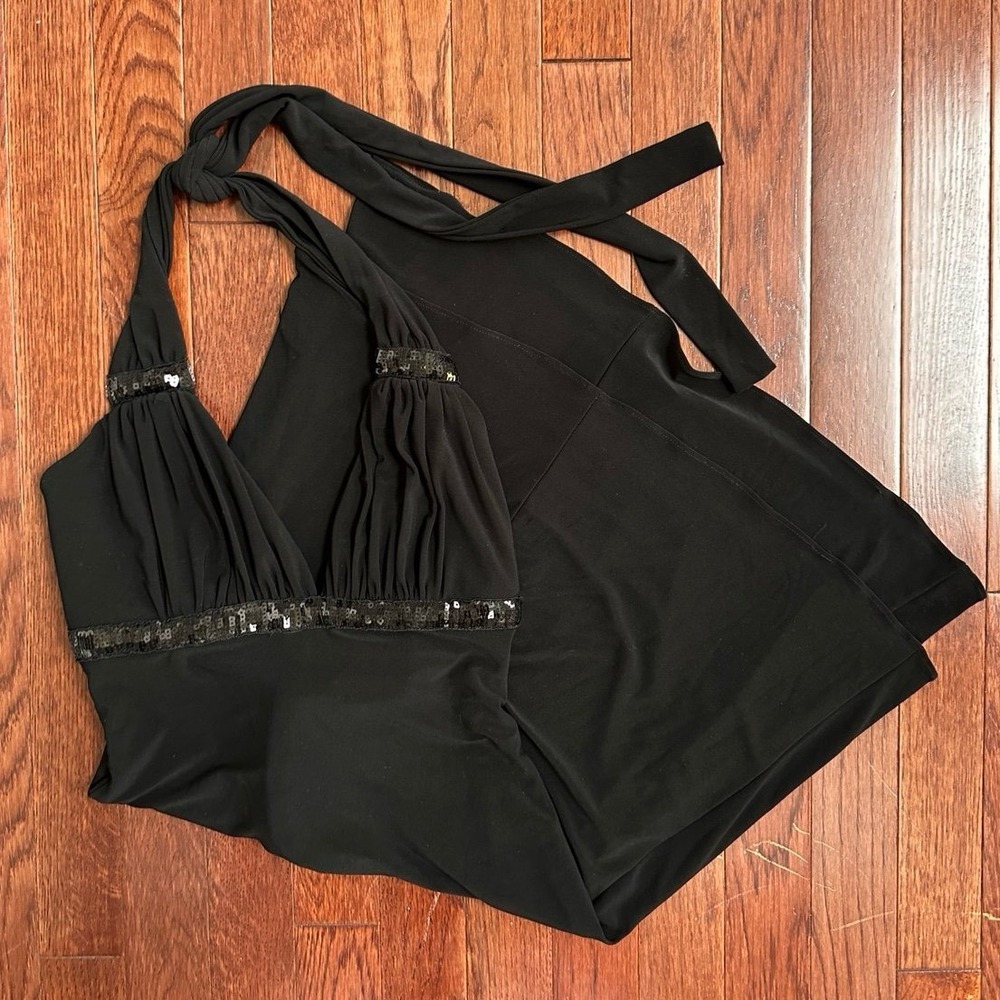 Morgan & Co Black Halter Neck Sequin Underbust Cocktail Dress